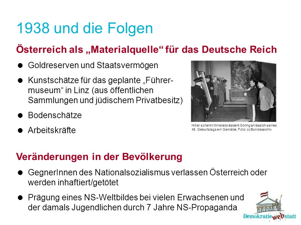 1938 und die Folgen Österreich als „Materialquelle für das Deutsche Reich. Goldreserven und Staatsvermögen.