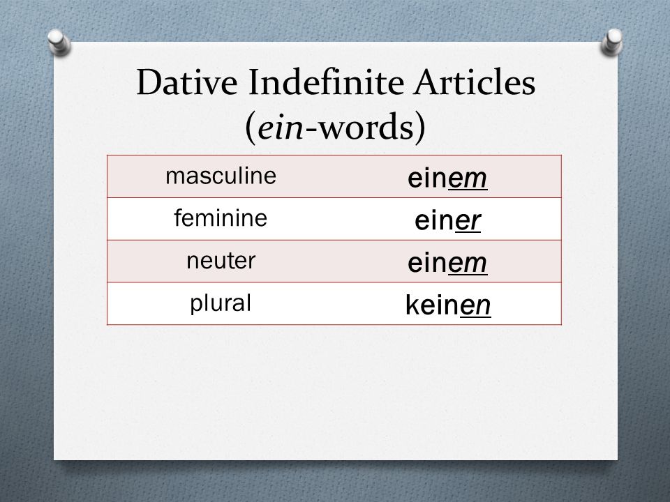 Dative Indefinite Articles (ein-words)
