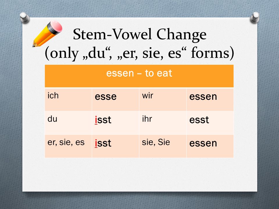 Stem-Vowel Change (only „du , „er, sie, es forms)