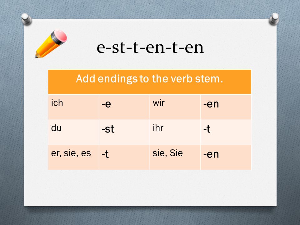 Add endings to the verb stem.