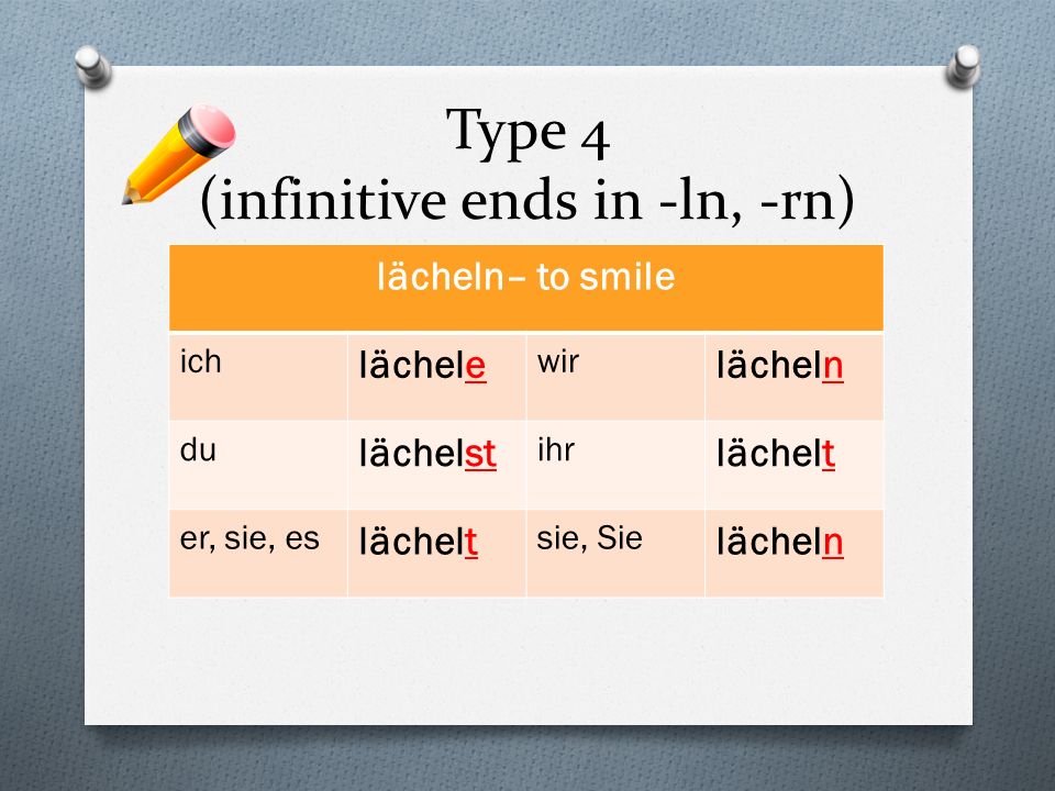 Type 4 (infinitive ends in -ln, -rn)