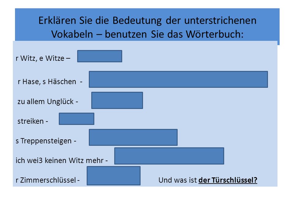Erklären Sie die Bedeutung der unterstrichenen Vokabeln – benutzen Sie das Wörterbuch: