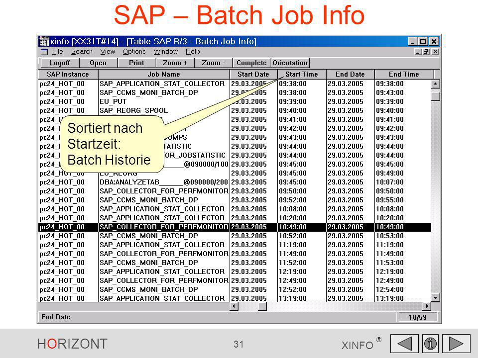 SAP – Batch Job Info Sortiert nach Startzeit: Batch Historie