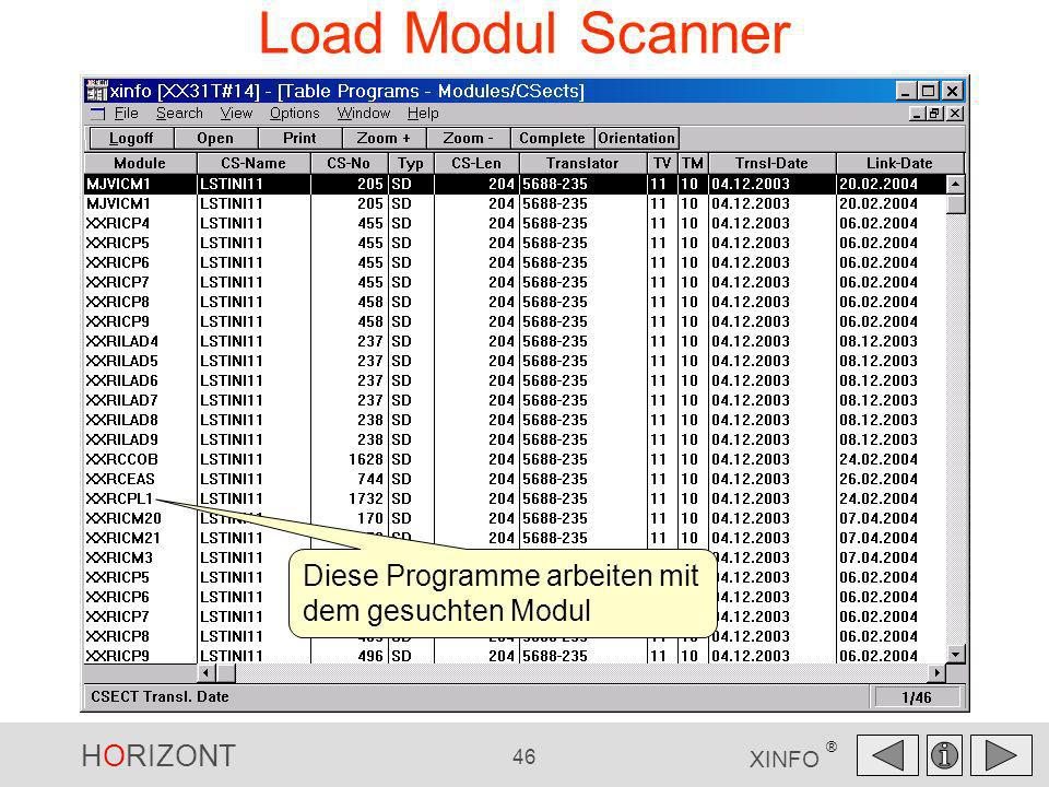 Load Modul Scanner Diese Programme arbeiten mit dem gesuchten Modul