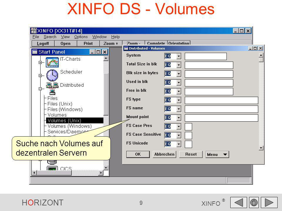 XINFO DS - Volumes Suche nach Volumes auf dezentralen Servern