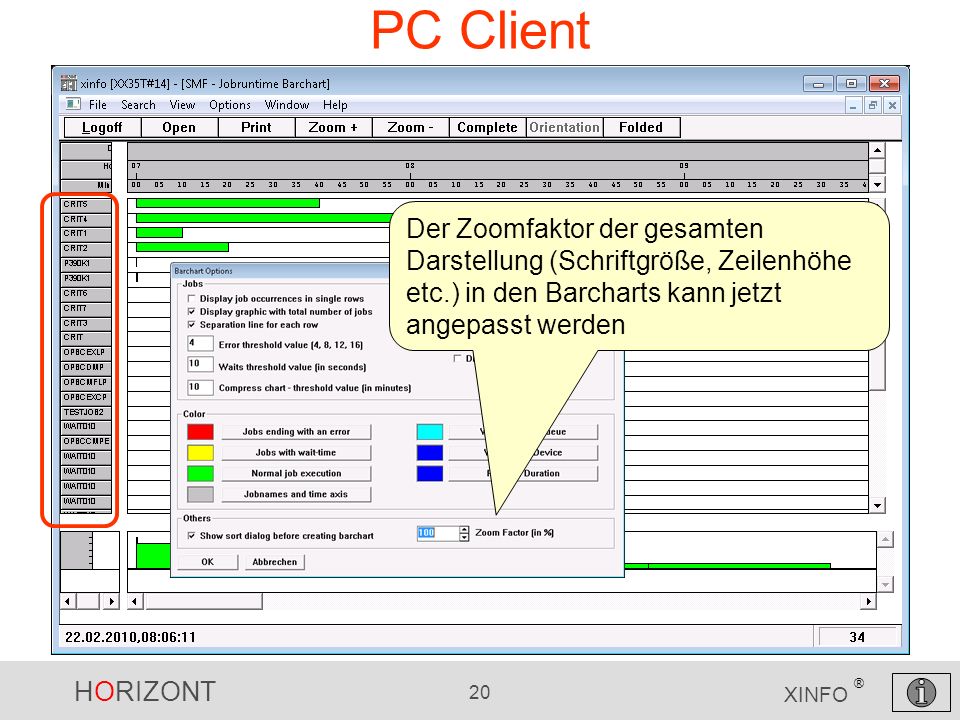 PC Client Der Zoomfaktor der gesamten Darstellung (Schriftgröße, Zeilenhöhe etc.) in den Barcharts kann jetzt angepasst werden.