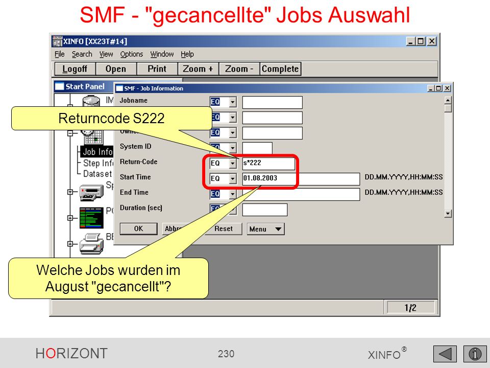 SMF - gecancellte Jobs Auswahl
