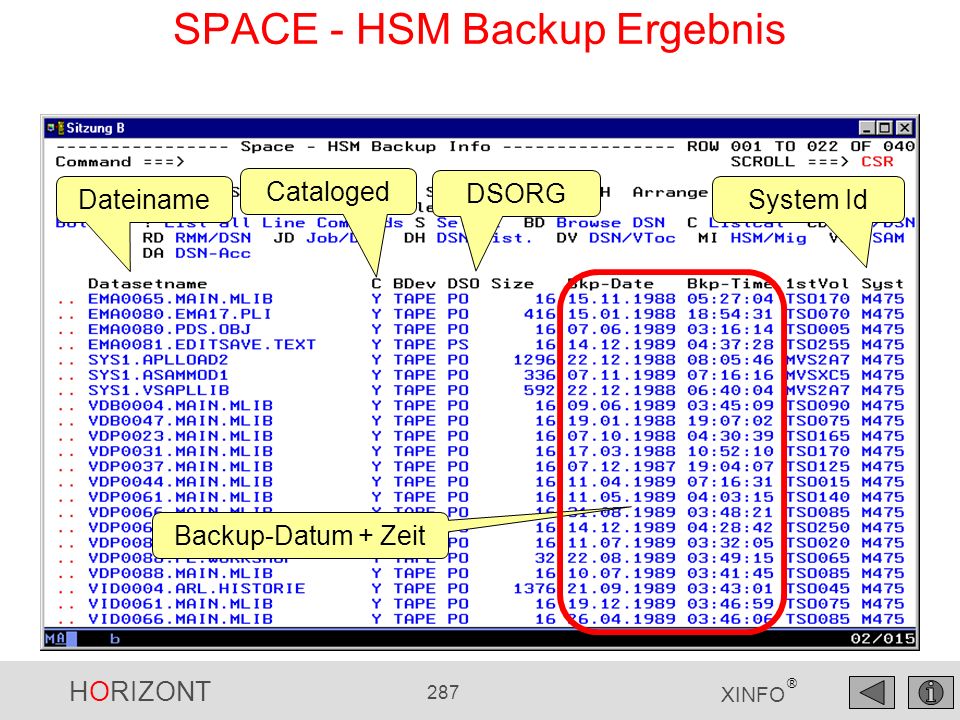 SPACE - HSM Backup Ergebnis