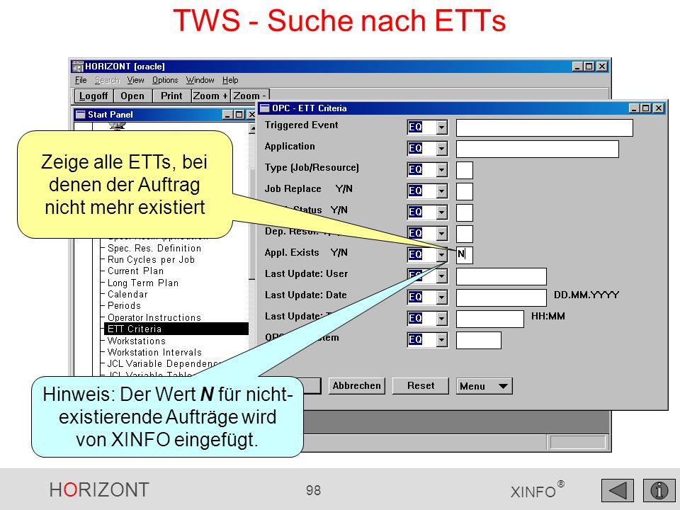 Zeige alle ETTs, bei denen der Auftrag nicht mehr existiert