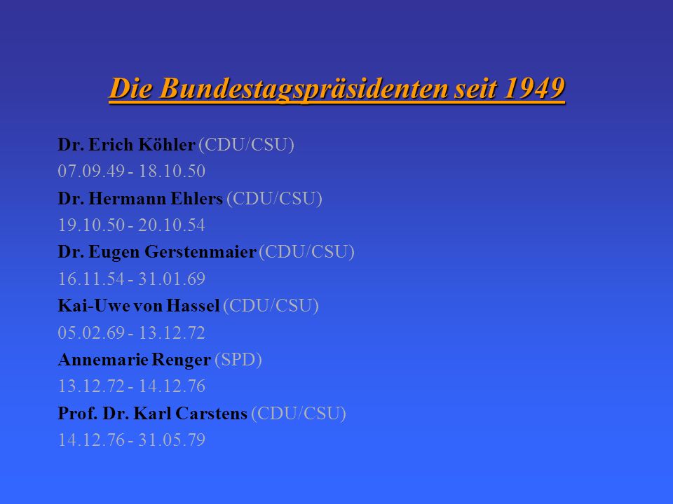 Die Bundestagspräsidenten seit 1949