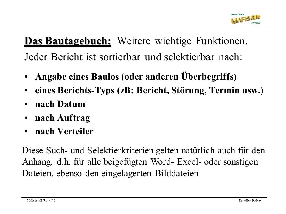 Das Bautagebuch: Weitere wichtige Funktionen