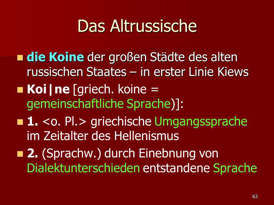 Das Altrussische die Koine der großen Städte des alten russischen Staates – in erster Linie Kiews.