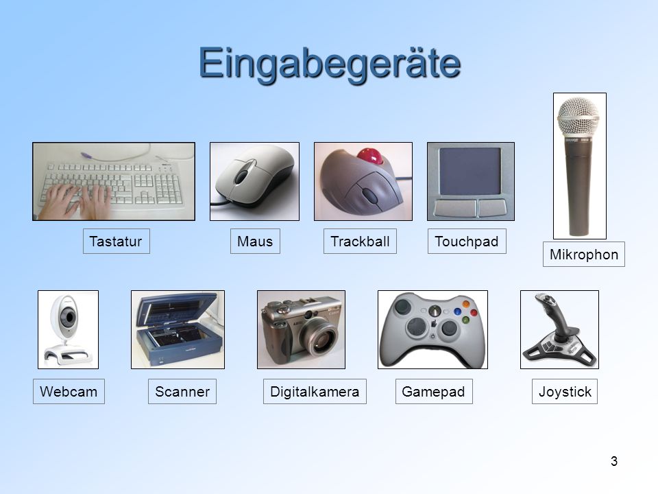 Eingabegeräte Tastatur Maus Trackball Touchpad Mikrophon Webcam