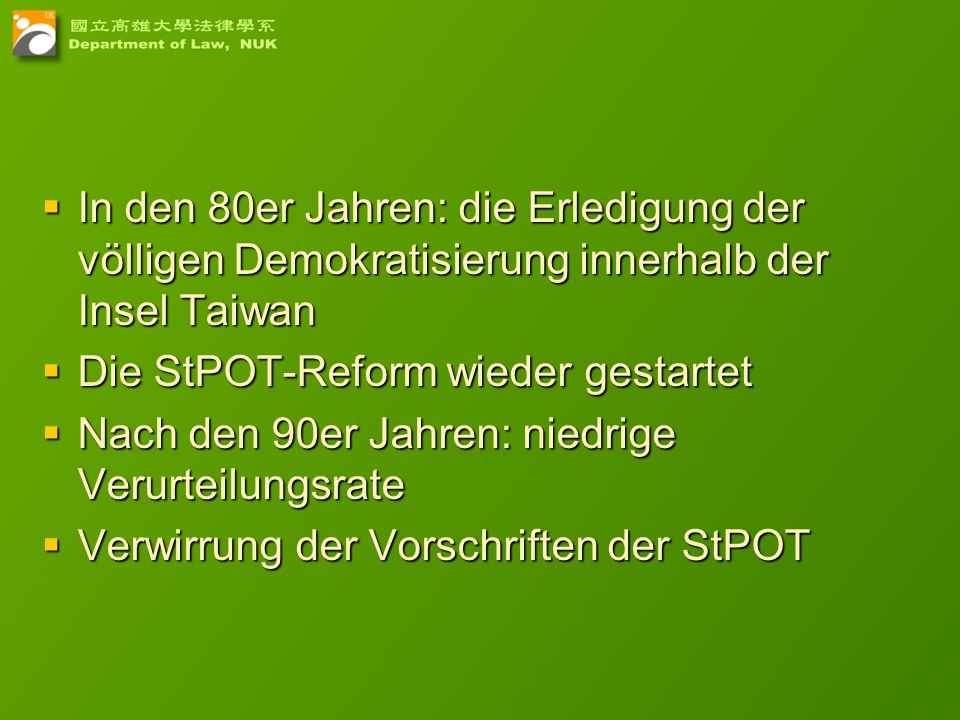 In den 80er Jahren: die Erledigung der völligen Demokratisierung innerhalb der Insel Taiwan