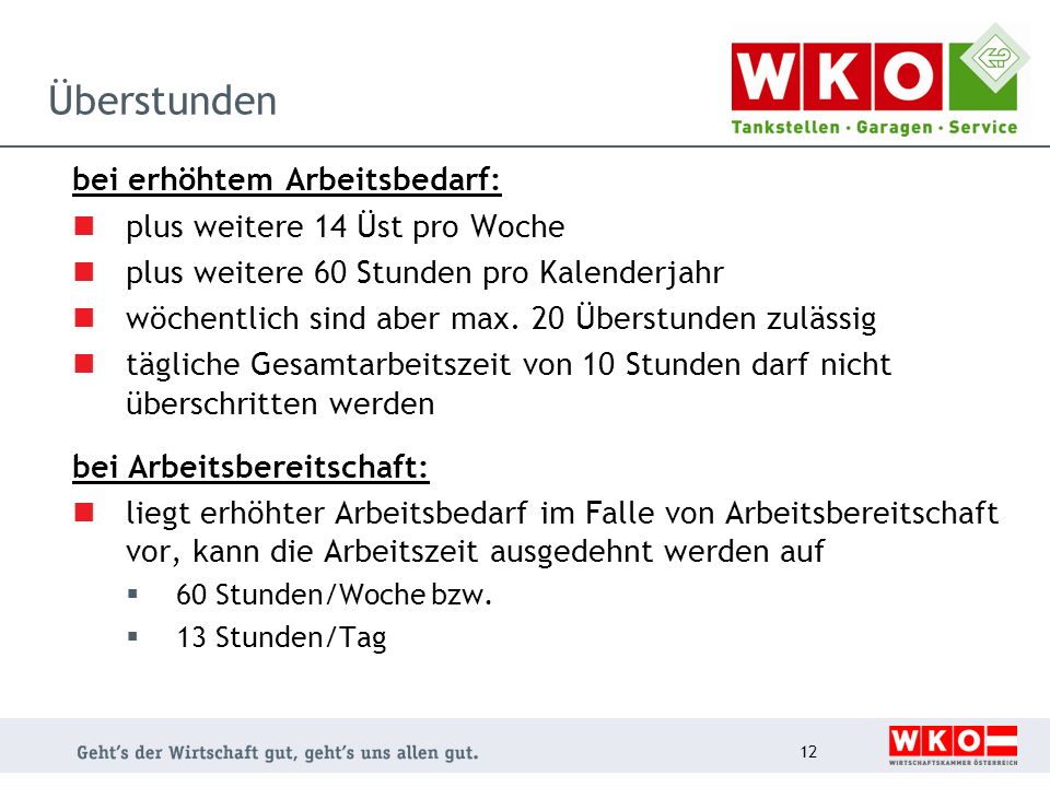 Überstunden bei erhöhtem Arbeitsbedarf: plus weitere 14 Üst pro Woche