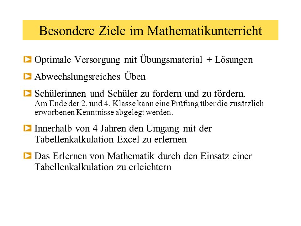 Besondere Ziele im Mathematikunterricht