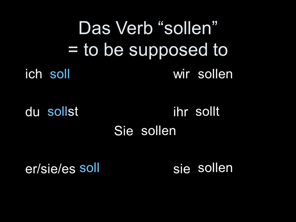 Das Verb sollen = to be supposed to