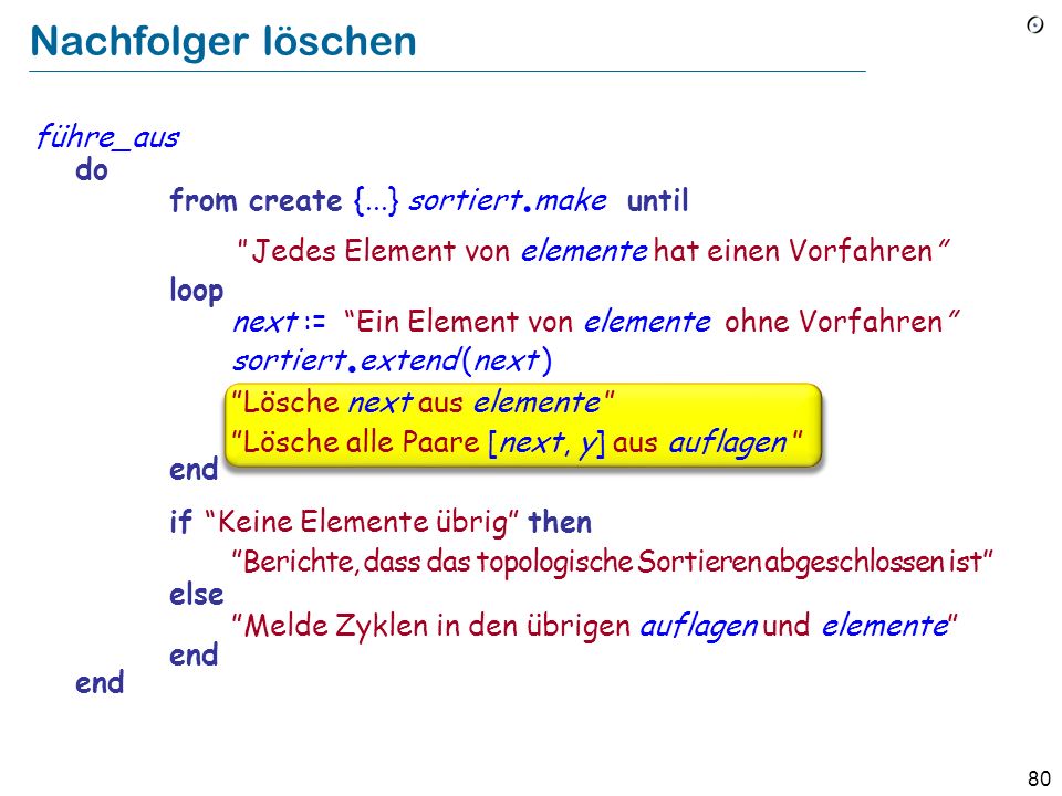Nachfolger löschen führe_aus do from create {...} sortiert.make until