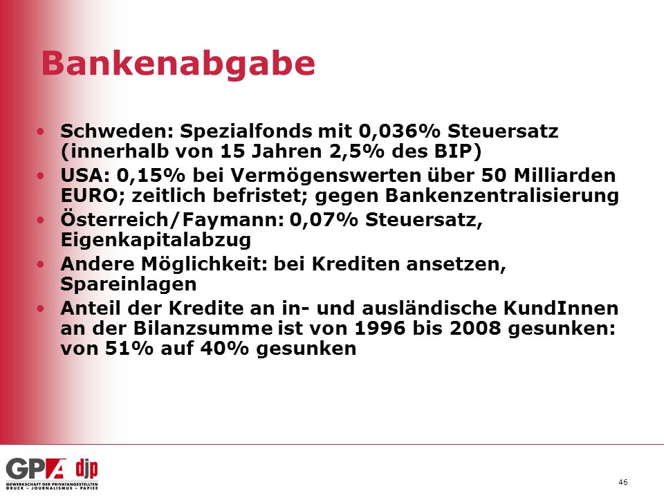 Bankenabgabe Schweden: Spezialfonds mit 0,036% Steuersatz (innerhalb von 15 Jahren 2,5% des BIP)
