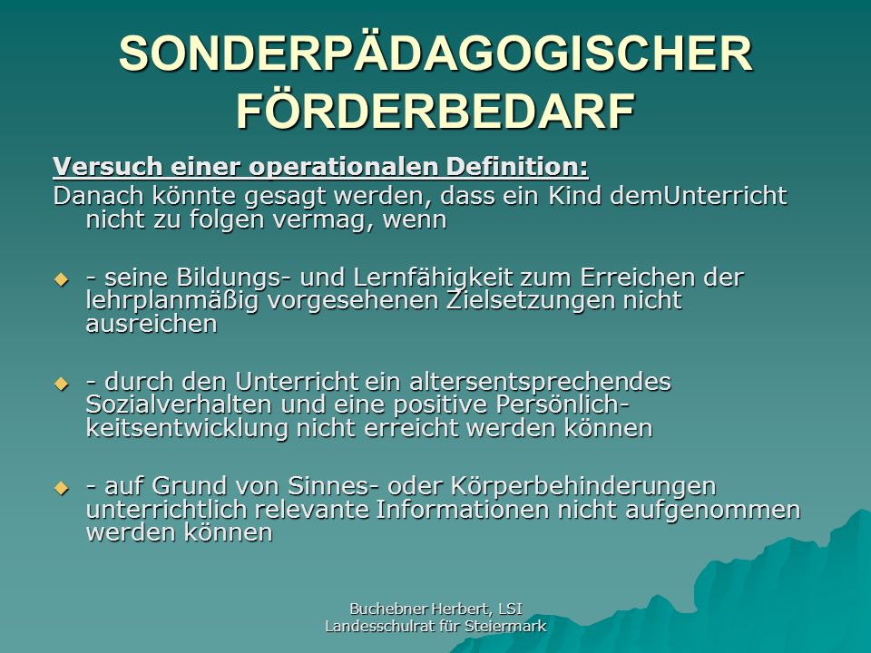 SONDERPÄDAGOGISCHER FÖRDERBEDARF