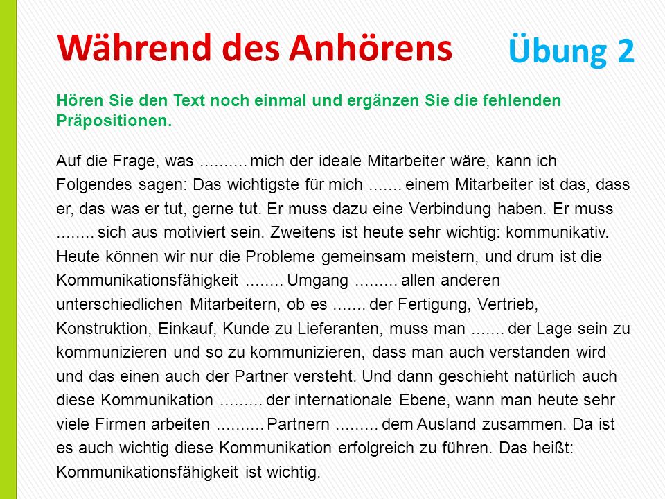 Während des Anhörens Übung 2