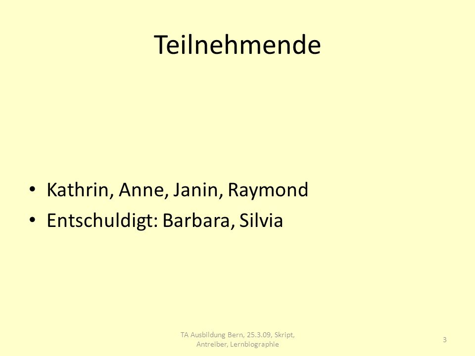 TA Ausbildung Bern, , Skript, Antreiber, Lernbiographie