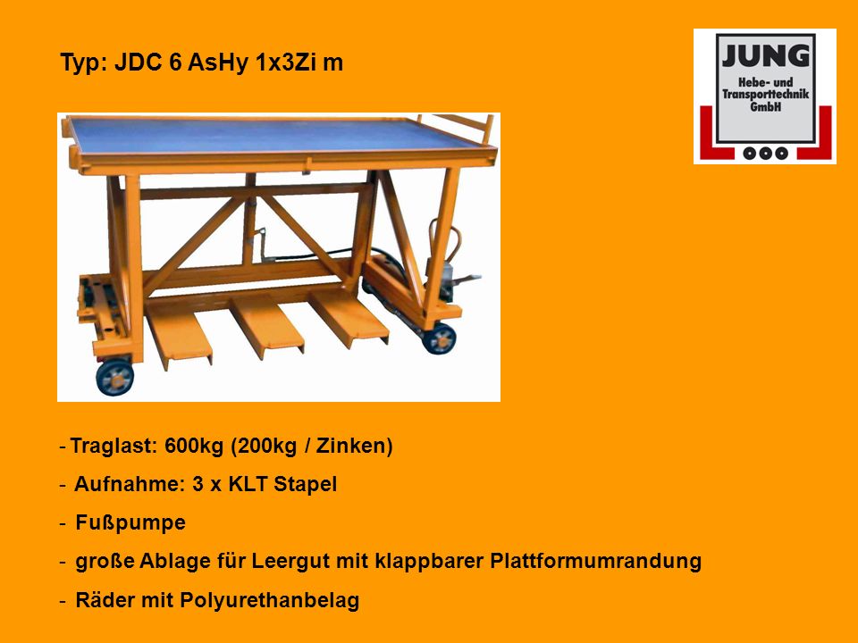 Typ: JDC 6 AsHy 1x3Zi m Traglast: 600kg (200kg / Zinken)