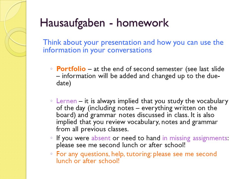 Hausaufgaben - homework