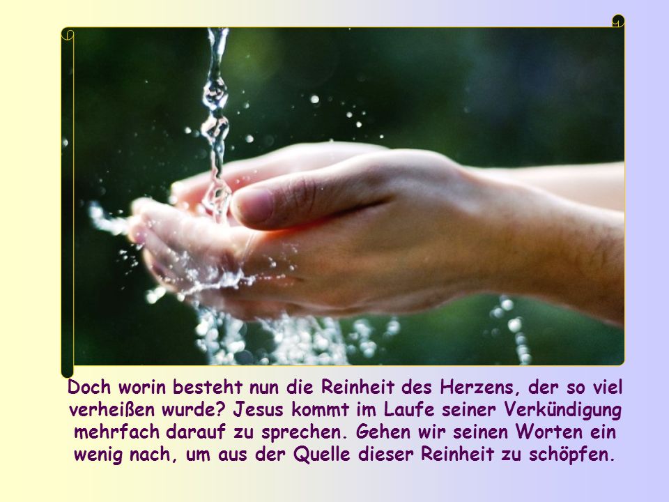 Doch worin besteht nun die Reinheit des Herzens, der so viel verheißen wurde.