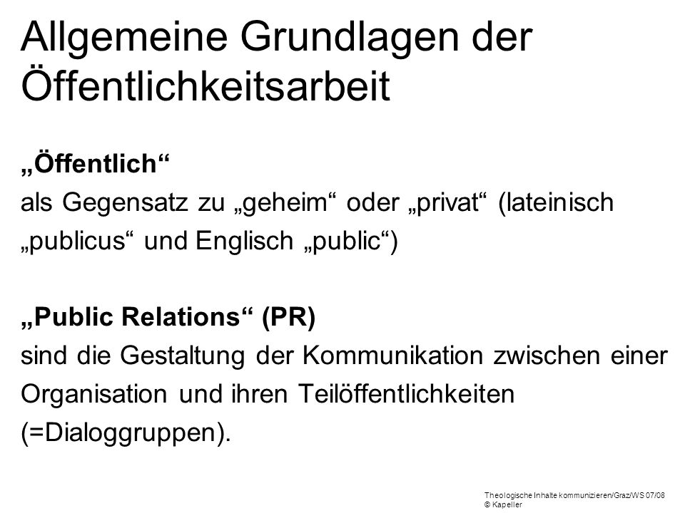 Allgemeine Grundlagen der Öffentlichkeitsarbeit