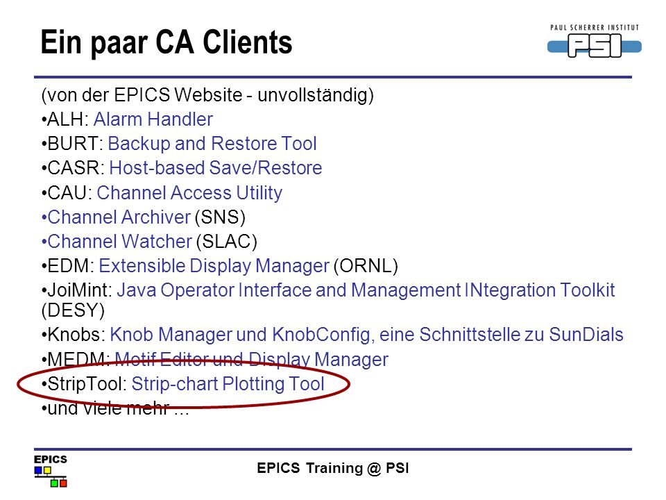 Ein paar CA Clients (von der EPICS Website - unvollständig)