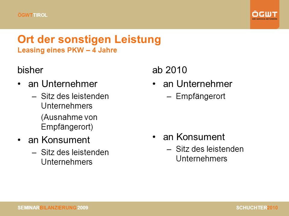Ort der sonstigen Leistung Leasing eines PKW – 4 Jahre