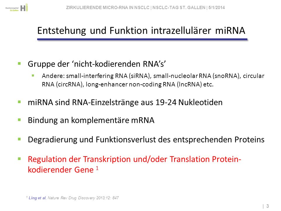 ZIRKULIERENDE MICRO-RNA IN NSCLC | NSCLC-TAG ST. GALLEN | 3/28/2017