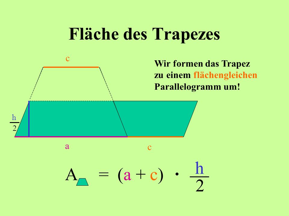 Fläche des Trapezes h A = (a + c) 2 c