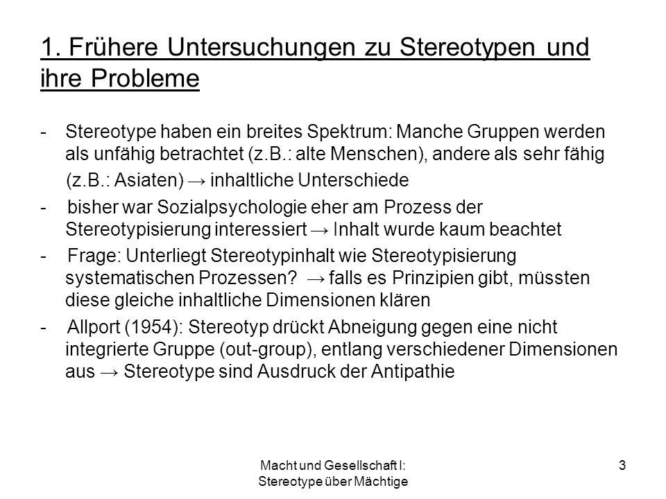 1. Frühere Untersuchungen zu Stereotypen und ihre Probleme