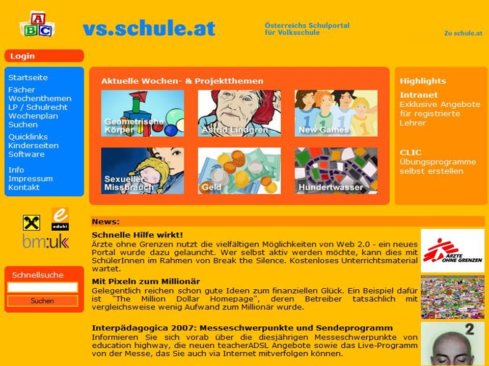 Vorstellen der HP vs.schule.at Was finden Sie da
