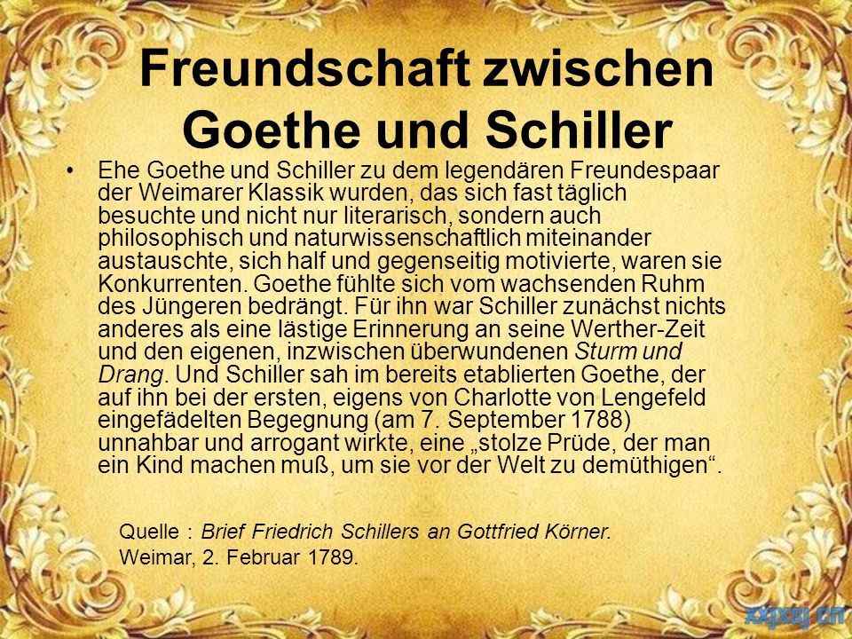 Freundschaft zwischen Goethe und Schiller.