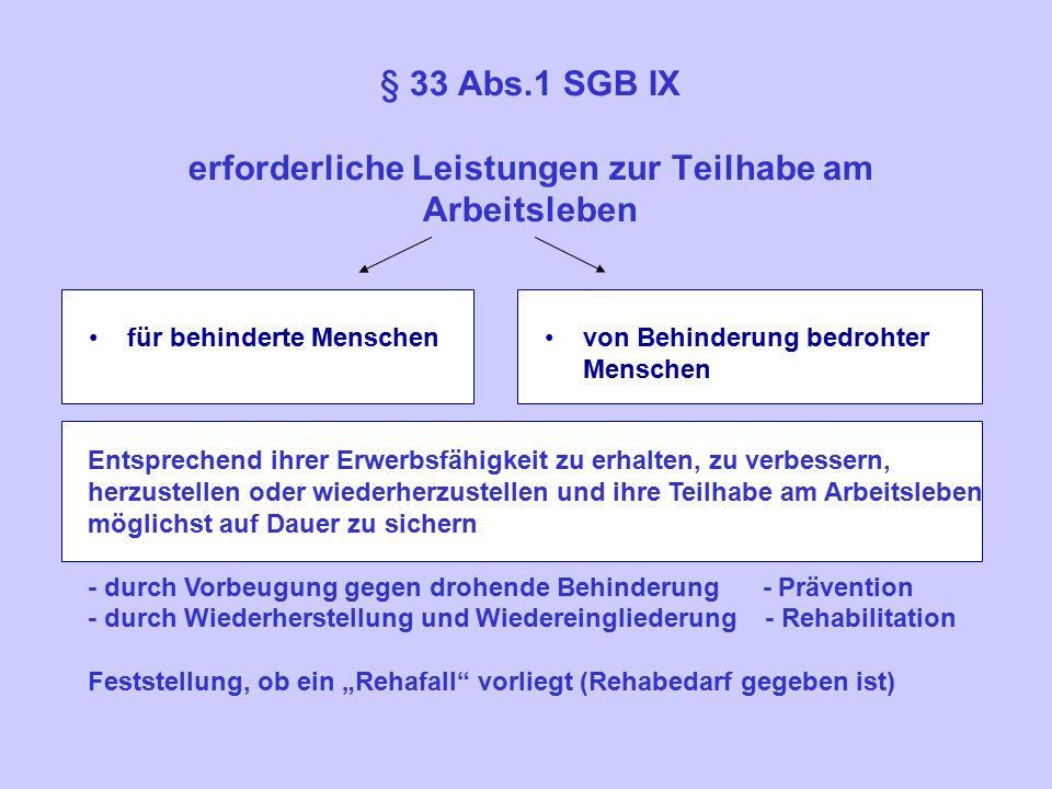§ 33 Abs.1 SGB IX erforderliche Leistungen zur Teilhabe am Arbeitsleben