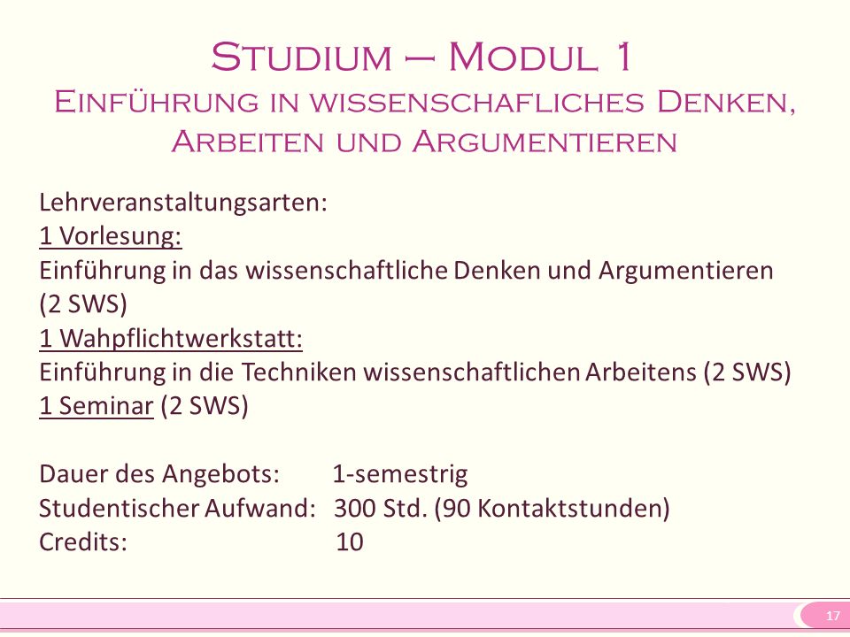 Studium – Modul 1 Einführung in wissenschafliches Denken, Arbeiten und Argumentieren