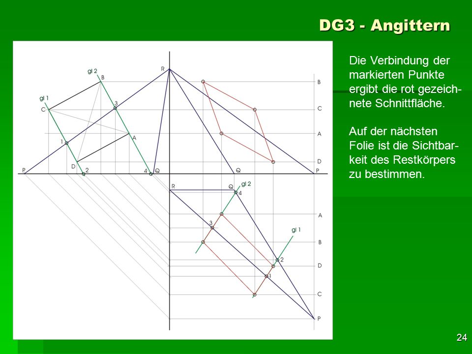 DG3 - Angittern Die Verbindung der markierten Punkte ergibt die rot gezeich-nete Schnittfläche.