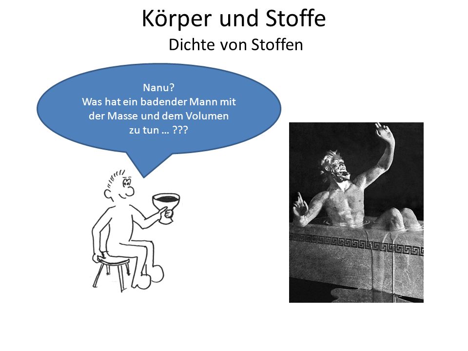 Was hat ein badender Mann mit der Masse und dem Volumen