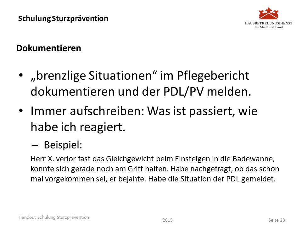 Schulung Sturzprävention