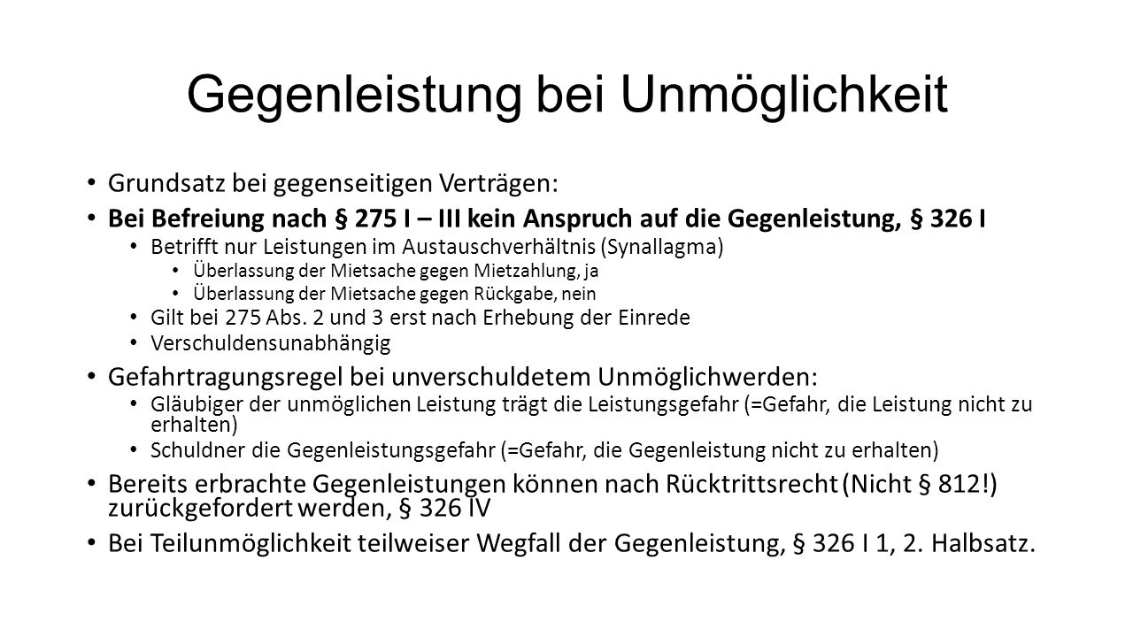 Gegenleistung bei Unmöglichkeit
