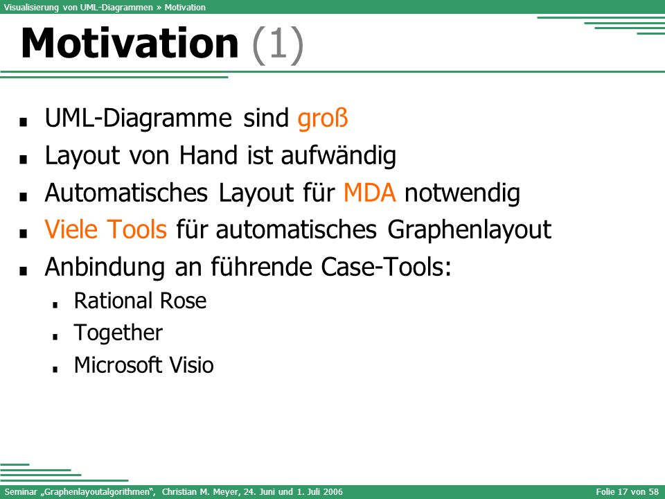 Motivation (1) UML-Diagramme sind groß Layout von Hand ist aufwändig