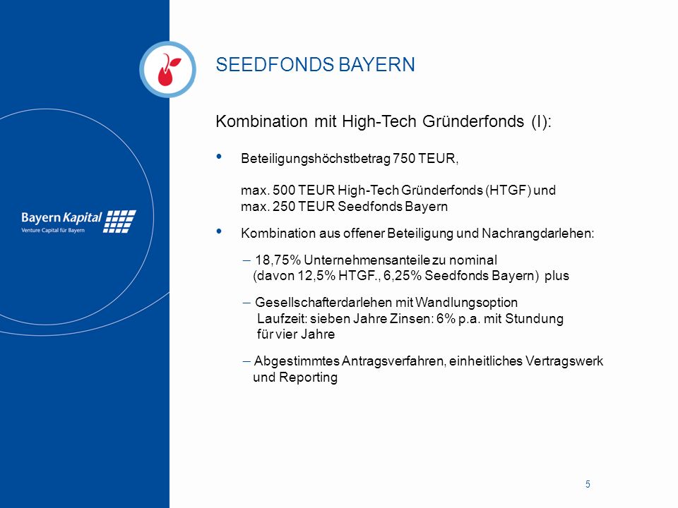 SEEDFONDS BAYERN Kombination mit High-Tech Gründerfonds (I):