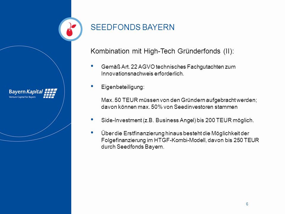 SEEDFONDS BAYERN Kombination mit High-Tech Gründerfonds (II):