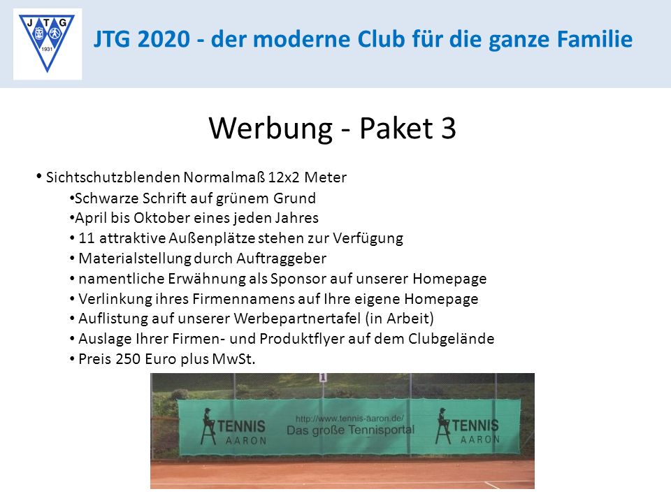 Werbung - Paket 3 JTG der moderne Club für die ganze Familie