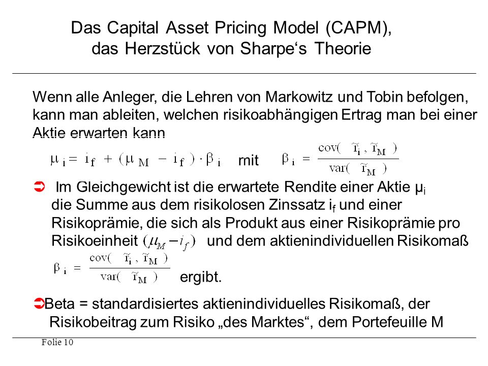 Das Capital Asset Pricing Model (CAPM), das Herzstück von Sharpe‘s Theorie