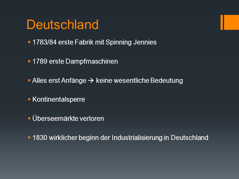 Deutschland 1783/84 erste Fabrik mit Spinning Jennies