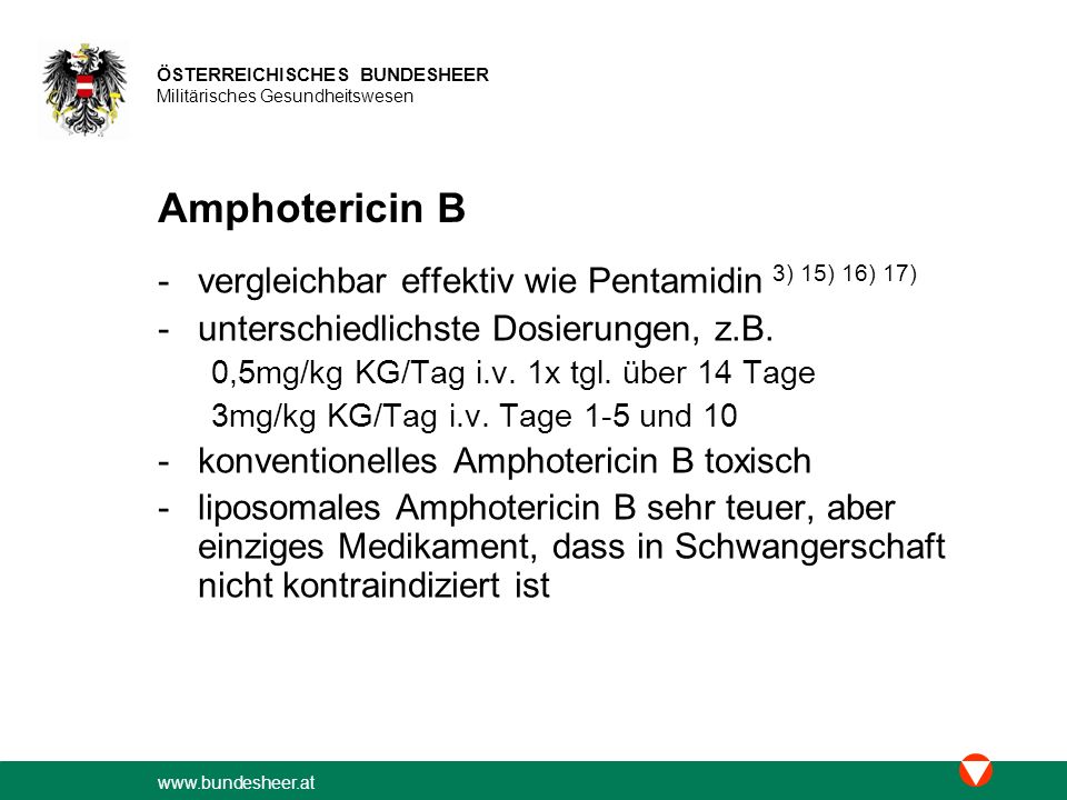 Amphotericin B vergleichbar effektiv wie Pentamidin 3) 15) 16) 17)